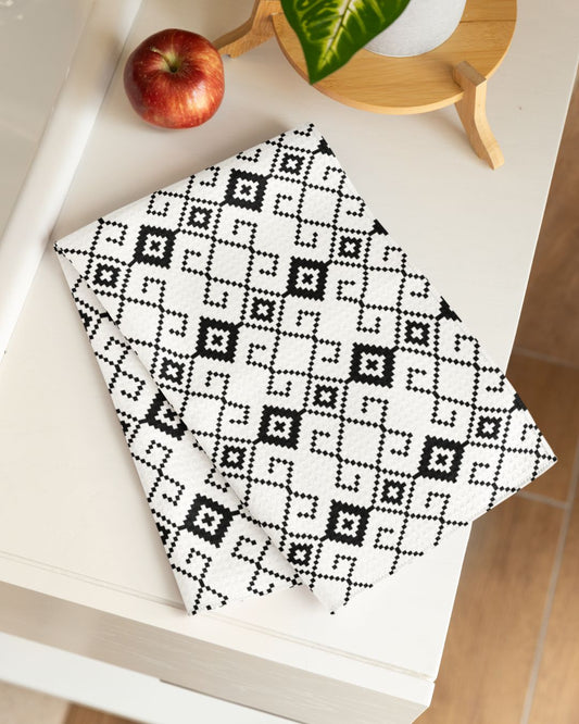 Black & White Aztec Pixel Motif Pattern