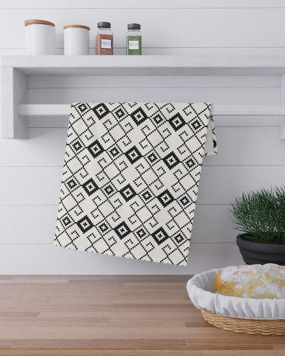 Black & White Aztec Pixel Motif Pattern