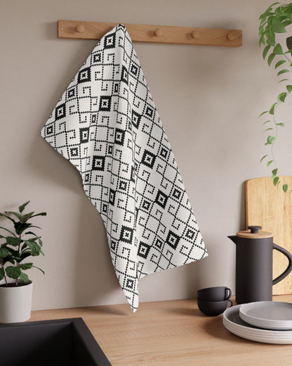Black & White Aztec Pixel Motif Pattern