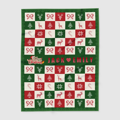 Personalized Christmas Checkered Blanket