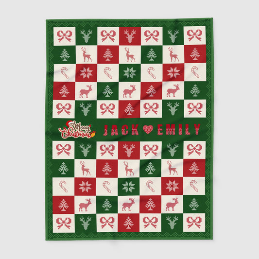 Personalized Christmas Checkered Blanket